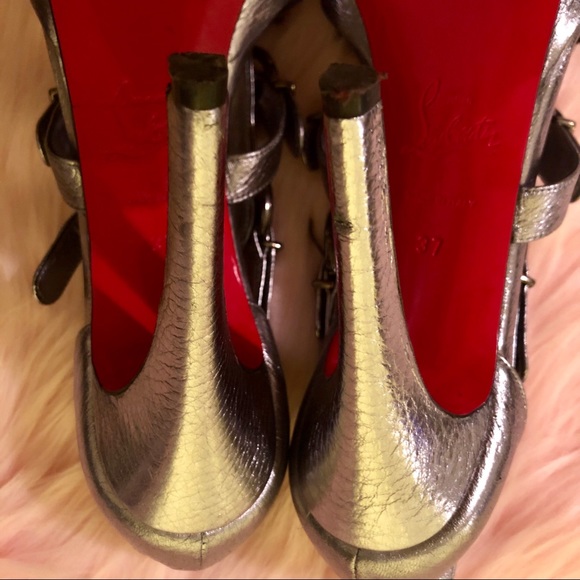 Metallic Silver Christian Louboutin Heeled Sandals Lima 120 - Picture 6 of 8
